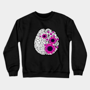 Brain human anatomy,pink sunflowers, mental Crewneck Sweatshirt